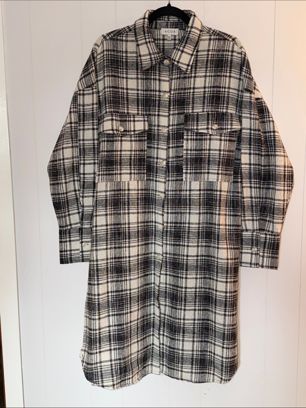 Acoa Black & White Plaid Long Shacket Jacket Size M/L